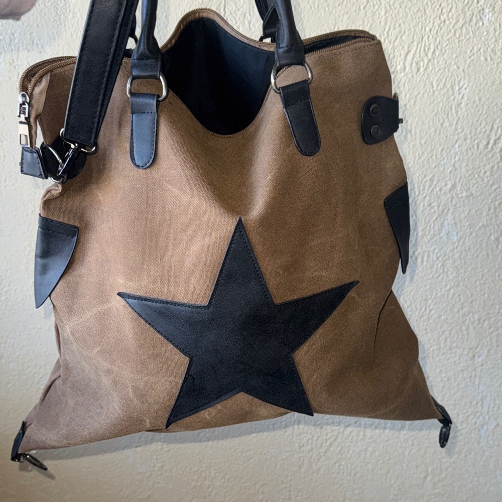 Brown and Black Star Canvas Tote Bag - Picture 10 of 10